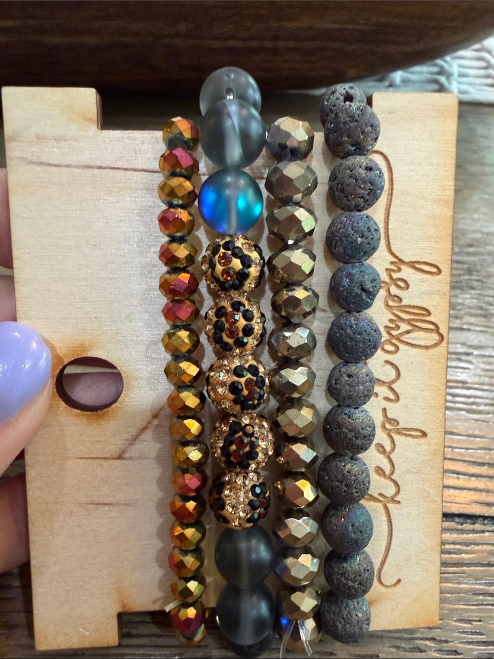 Women's Multi-Strand Beaded Bracelet with Up cycled Gucci piece - Picture 5 of 8
